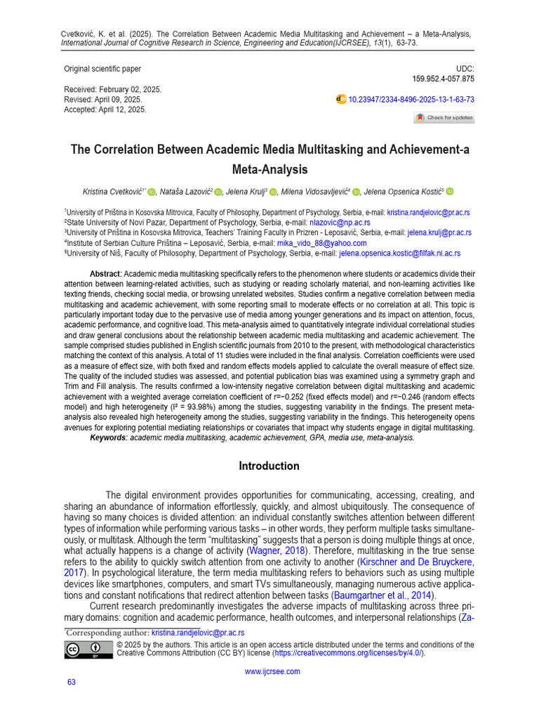 The Correlation Between Academic Media Multitasking and Achievement A ...