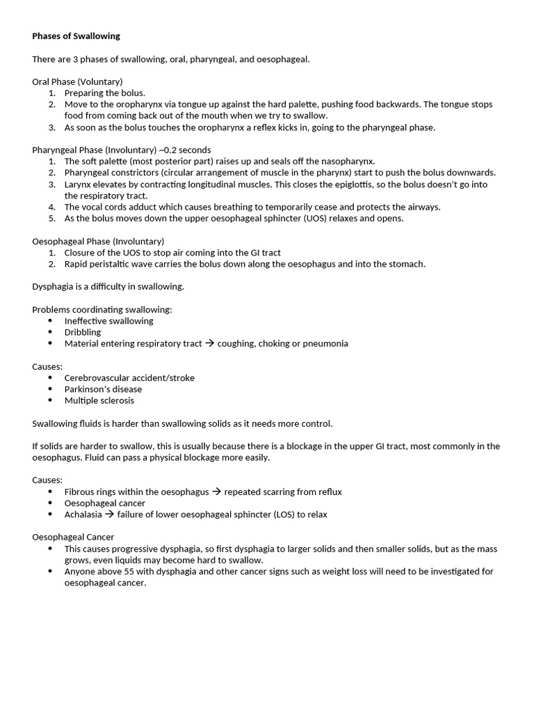 Phases of Swallowing and Dysphagia | PDF