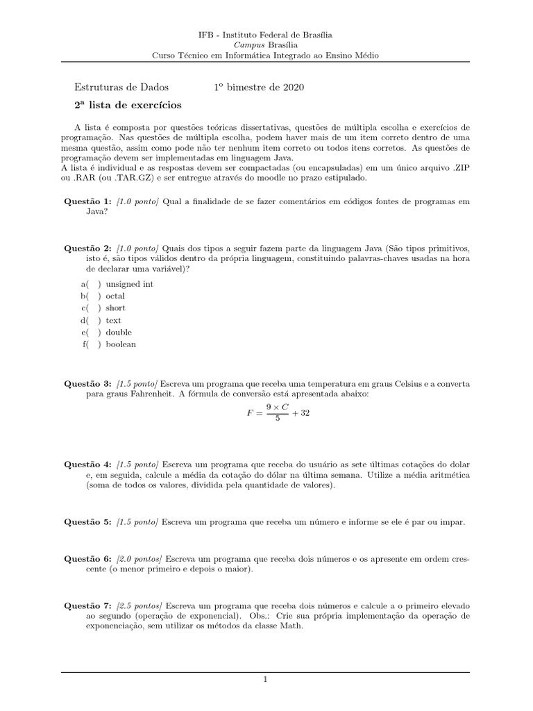 Exercícios de Estruturas de Dados em Java | PDF | Linguagem de ...