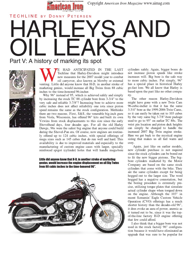 Engine Harleys and Oil Leaks PDF Piston Harley Davidson
