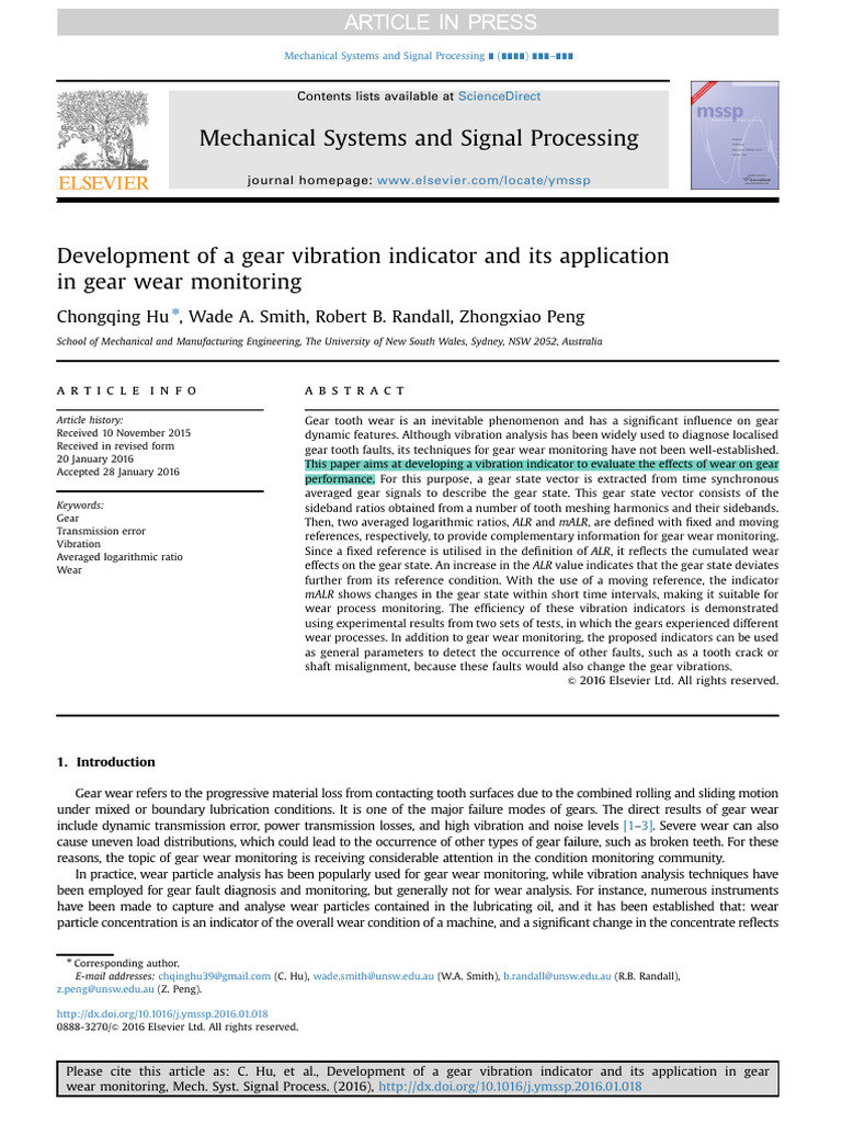 Gear Vibration Indicator for Wear Monitoring | PDF | Gear | Wear
