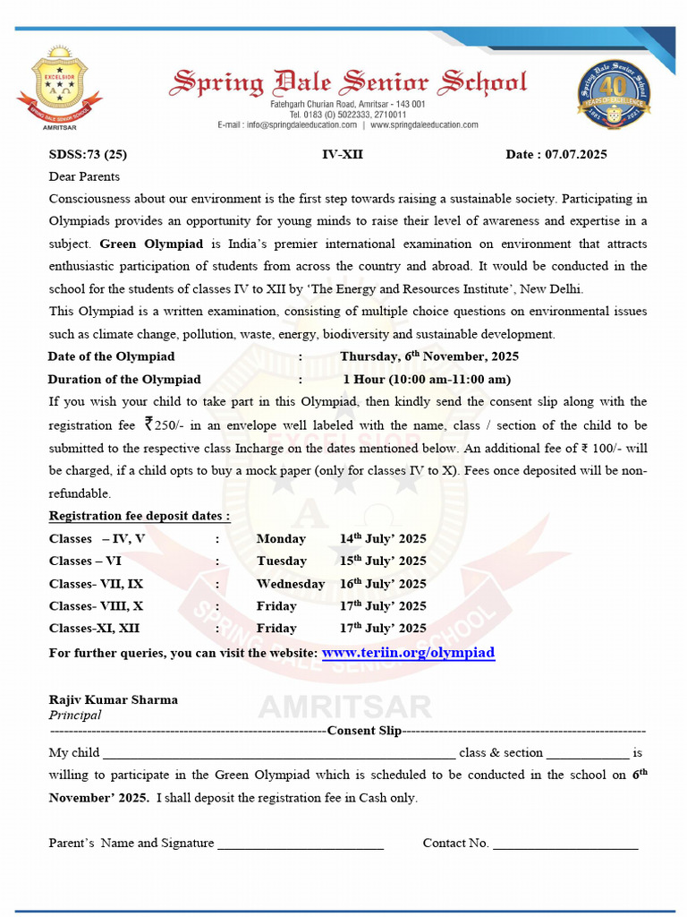 Green Olympiad 2025 Registration Details | PDF