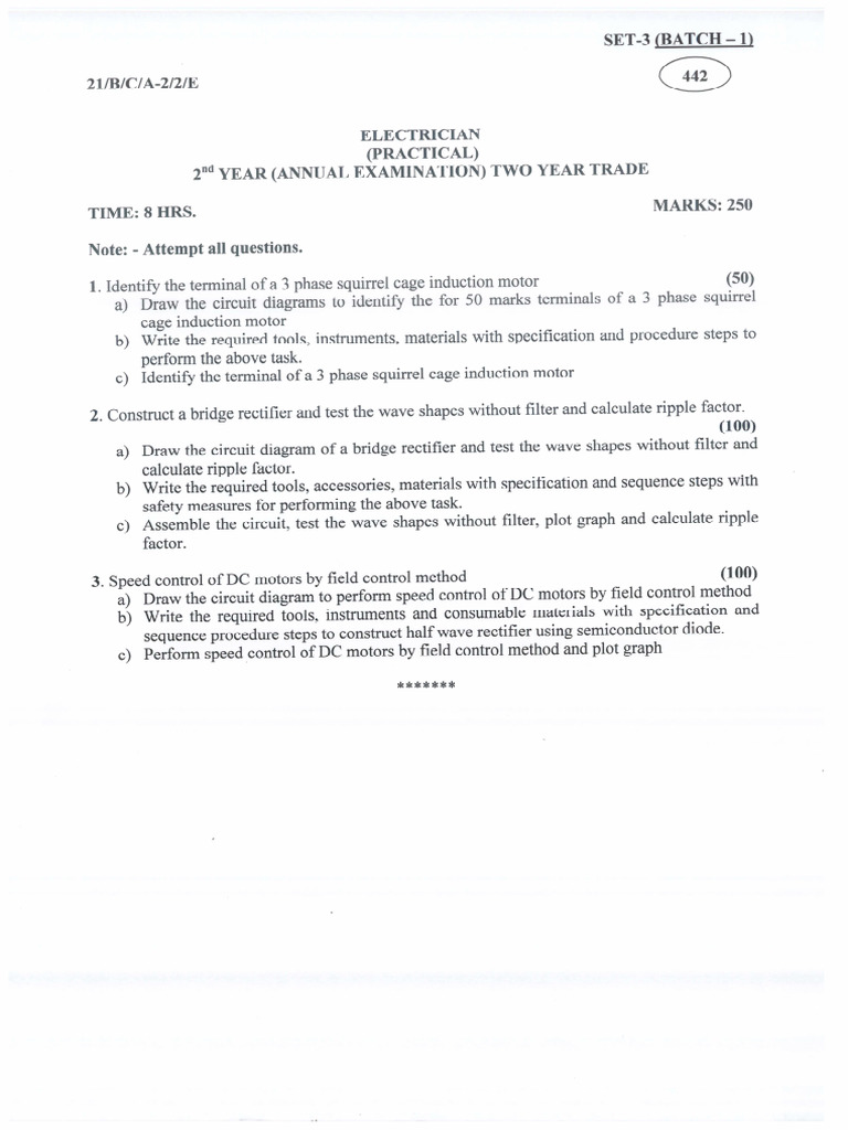 Electrician 2nd Year Practical Paper 02 | PDF