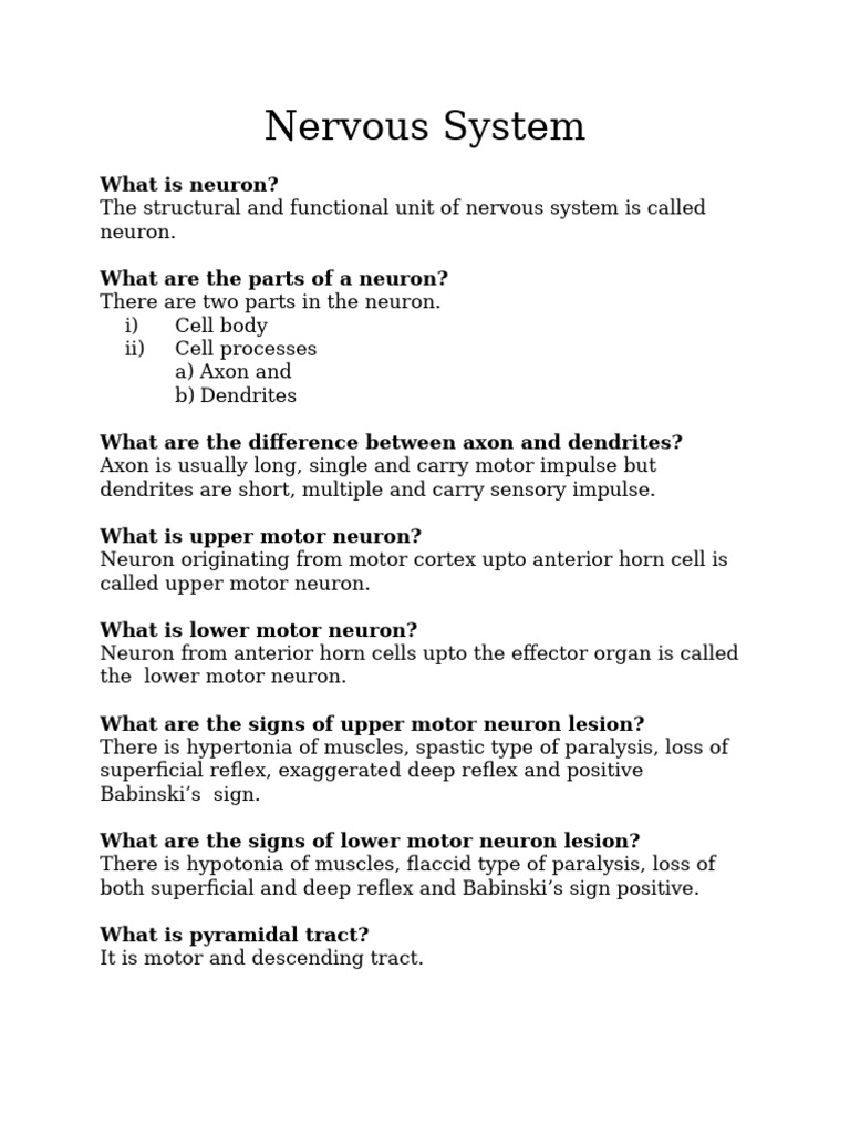 Nervous System (Question and Answer) | PDF | Chemical Synapse ...