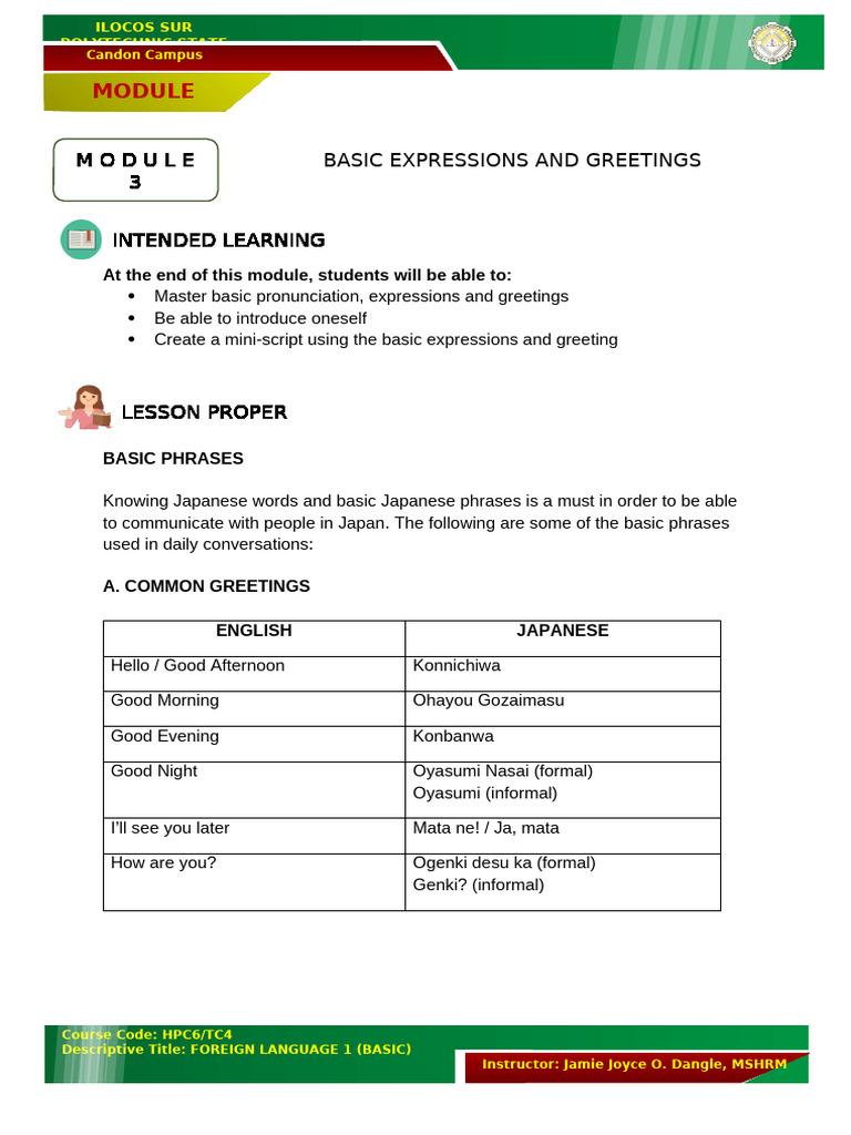 Basic Japanese Greetings and Introductions | PDF | Japanese Language ...