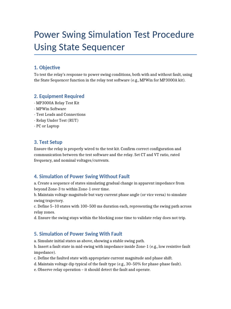 Power Swing Test Procedure State Sequencer | PDF