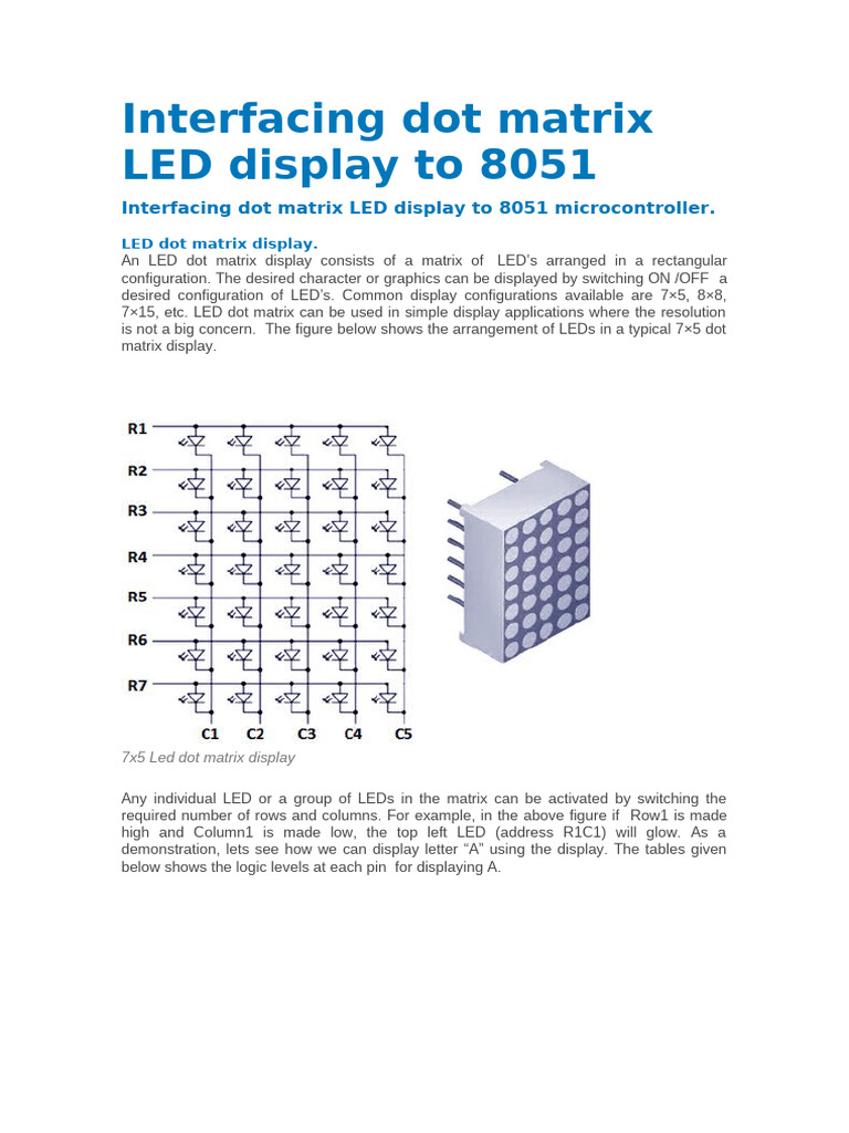 Interfacing Dot Matrix with 8051 | PDF | Light Emitting Diode ...