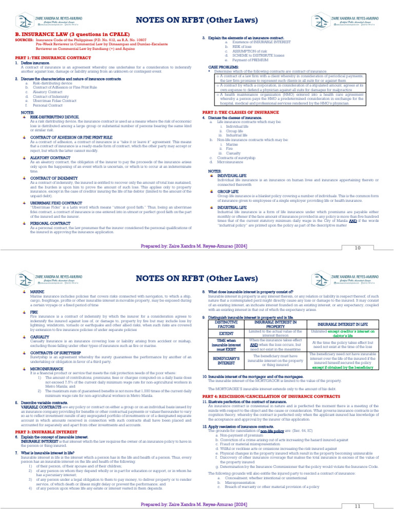 Insurance Law Overview and Concepts | PDF | Insurance | Subrogation