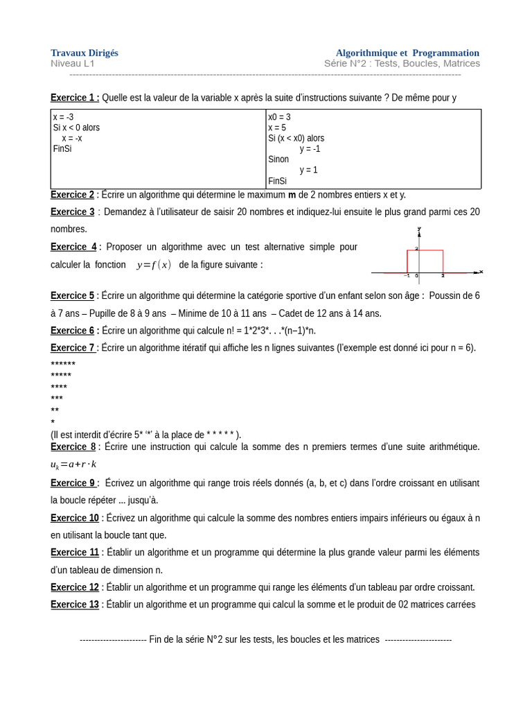 Exercices d'Algorithmique L1 : Boucles et Matrices | PDF | Structure de ...