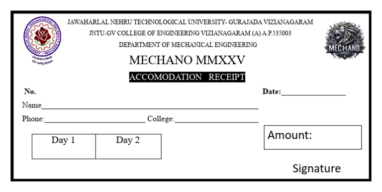 JNTU-GV Mechanical Engineering Receipt | PDF