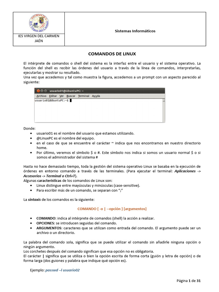 1 Comandos Linux | PDF | Archivo de computadora | Shell (informática)