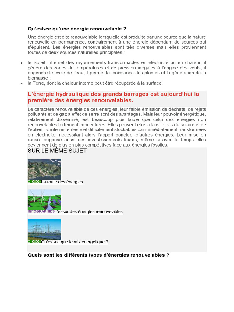 Énergies renouvelables : enjeux et types | PDF | Énergie renouvelable ...