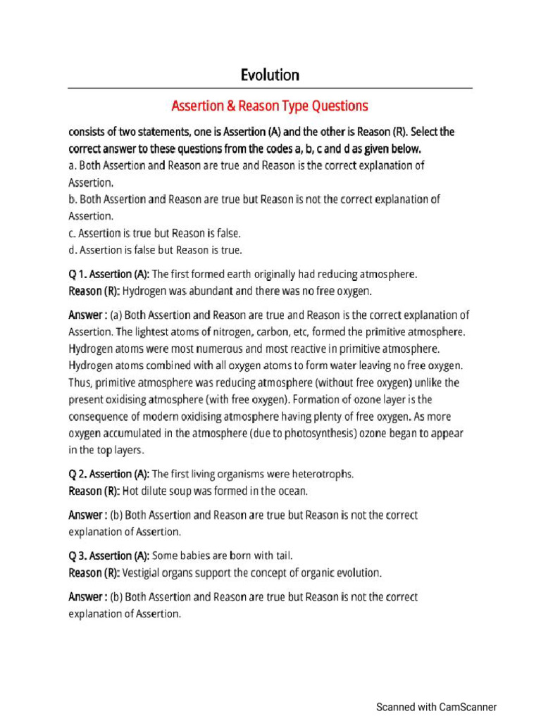Ch-6 Evolution Assertion & Reason | PDF