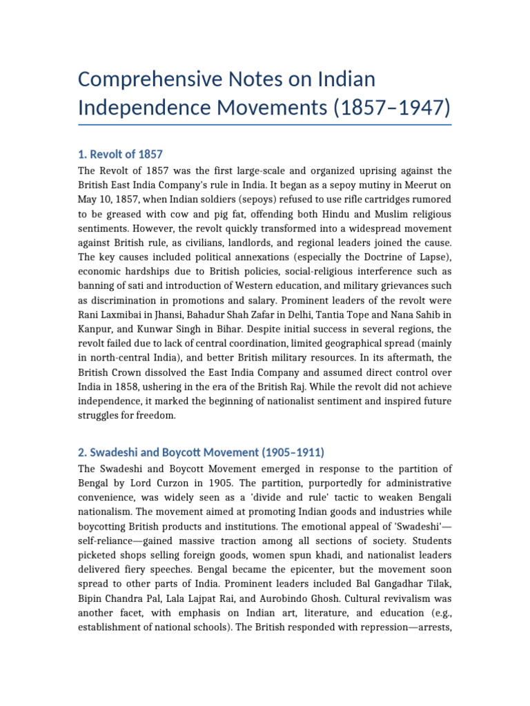 Indian Independence Movements Overview | PDF | British Raj | Indian ...