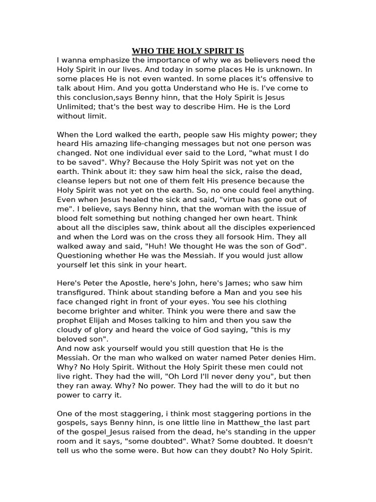 Who The Holy Spirit Is | PDF | God The Father | Jesus