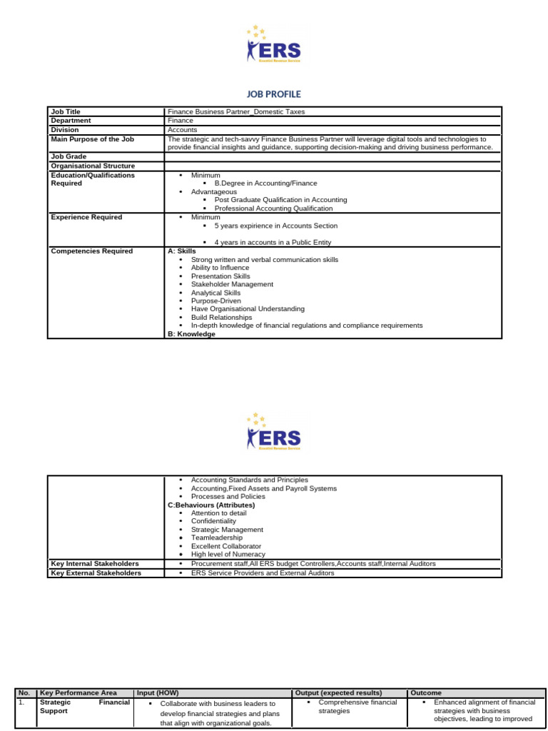 Finance Business Partner Job Profile | PDF | Regulatory Compliance ...