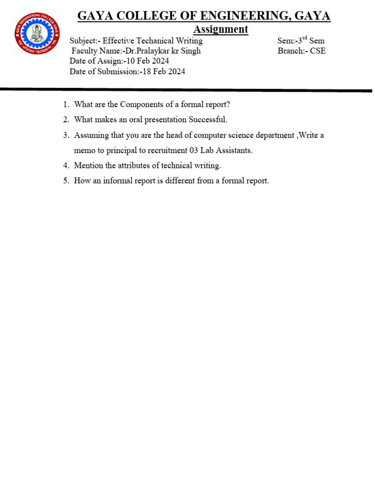Effective Technical Writing Assignment | PDF