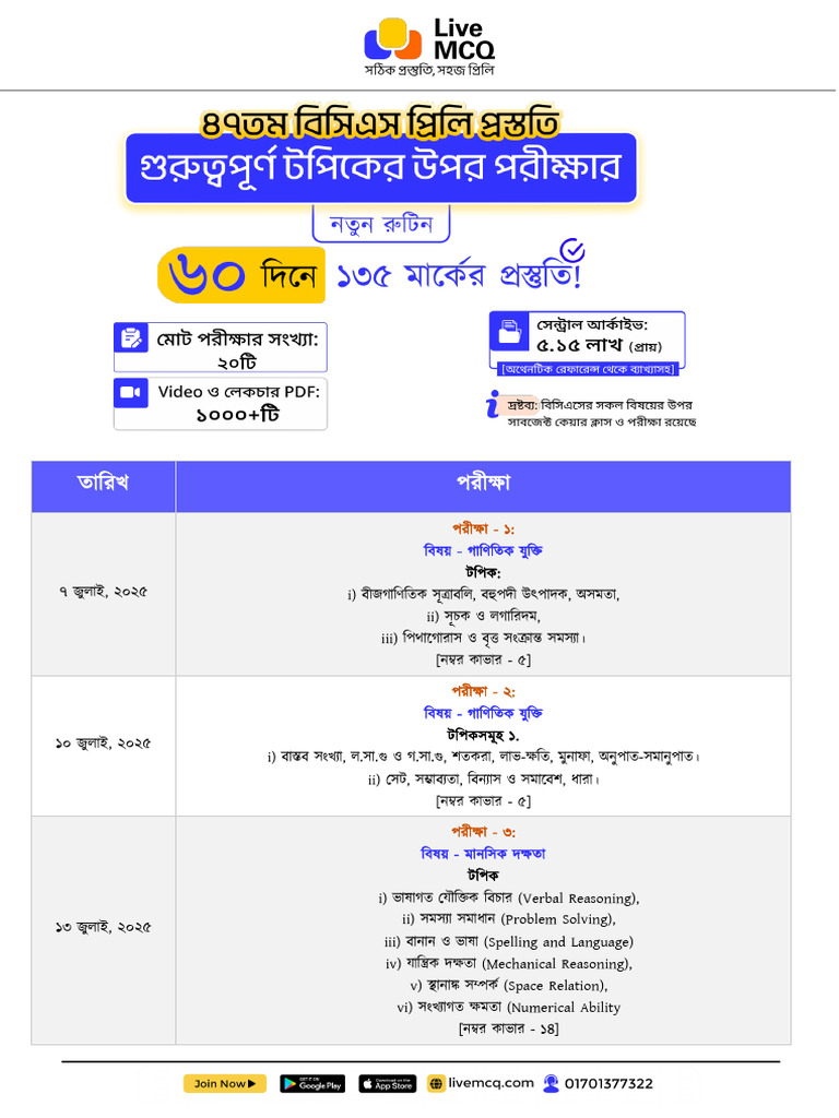 47th BCS Important Topic July25-1 | PDF