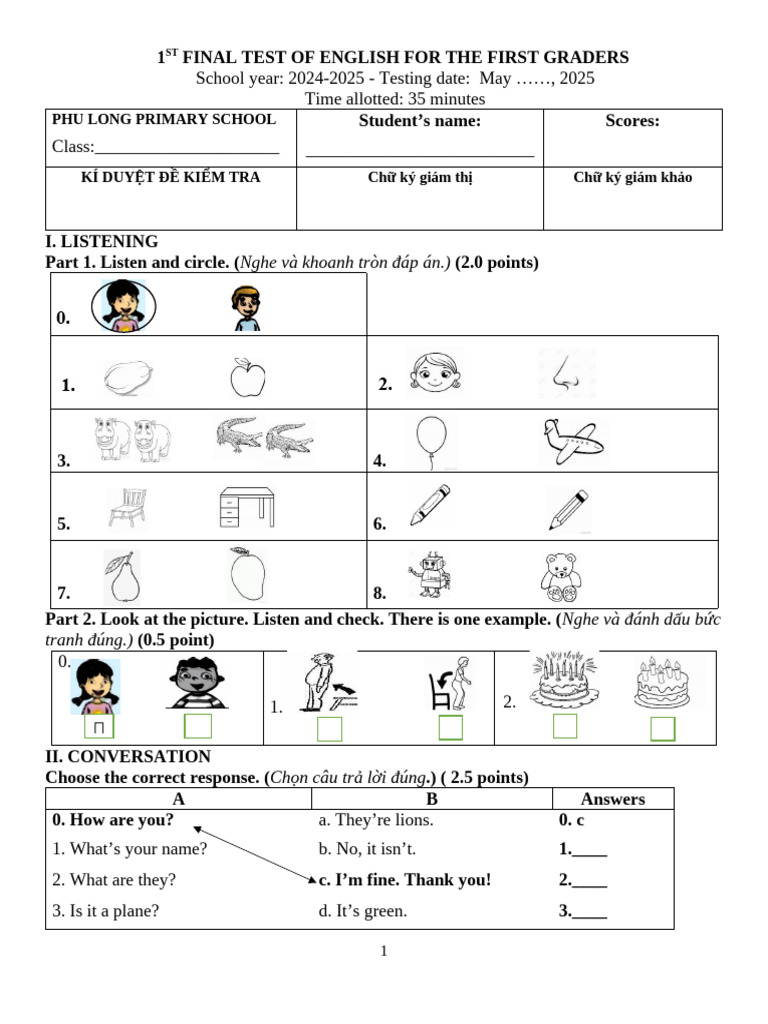 English Test for First Graders 2025 | PDF | Chess Openings | Chess Theory