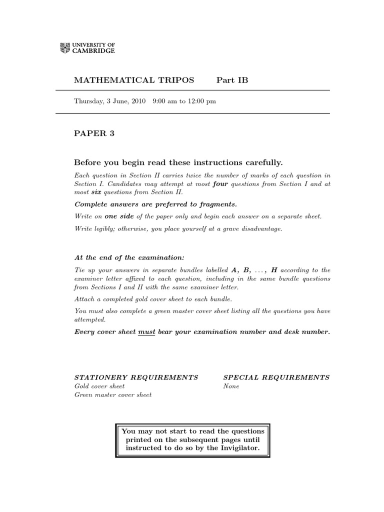 Mathematical Tripos Part IB Paper 3 | PDF | Ring (Mathematics) | Linear Map