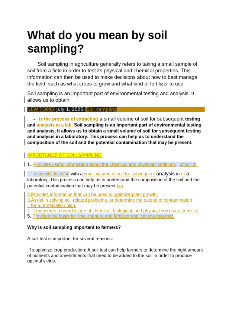 Importance of Soil Sampling in Agriculture | PDF | Soil | Fertilizer