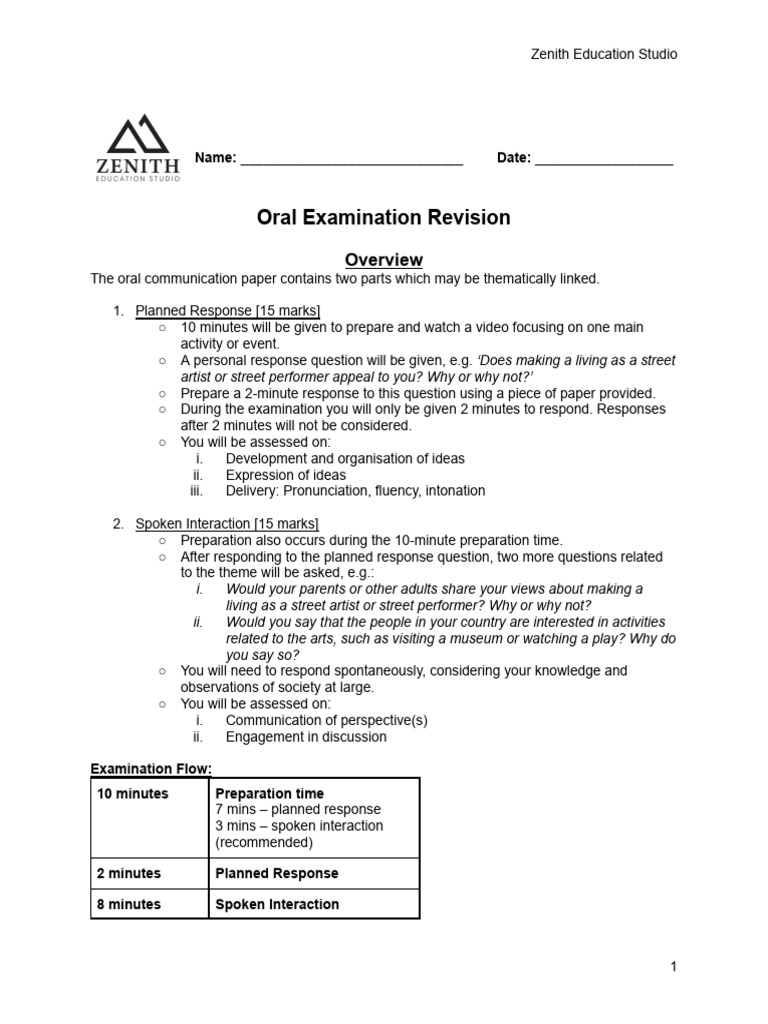 Oral Examination Revision Guide | PDF | Fluency | Communication
