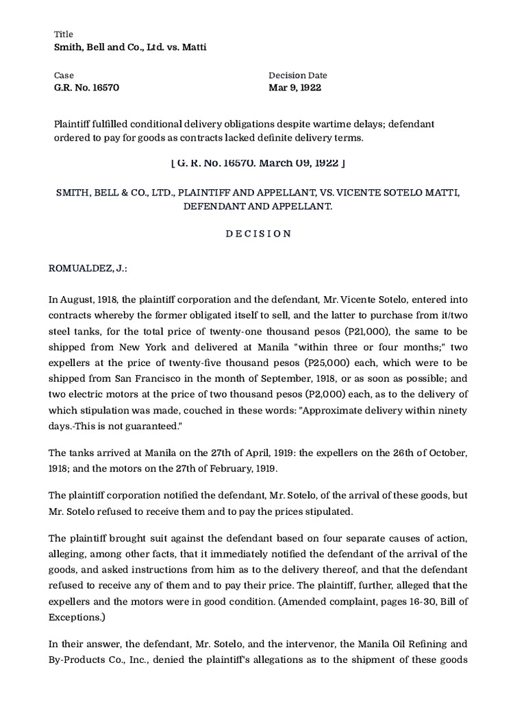 Smith, Bell & Co. vs. Matti Case Summary | PDF | Justice | Crime & Violence