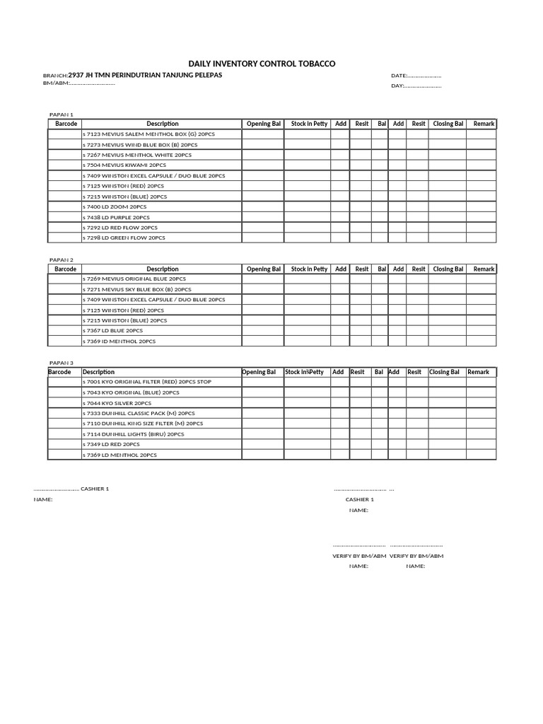 Tobacco Daily Inventory Report | PDF | Tobacco | Tobacco Industry