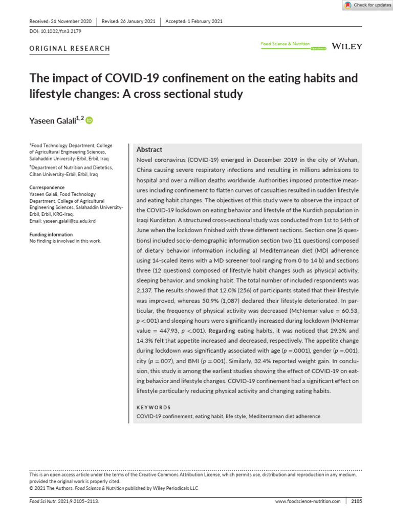 Food Science Nutrition - 2021 - Galali - The Impact of COVID 19 ...