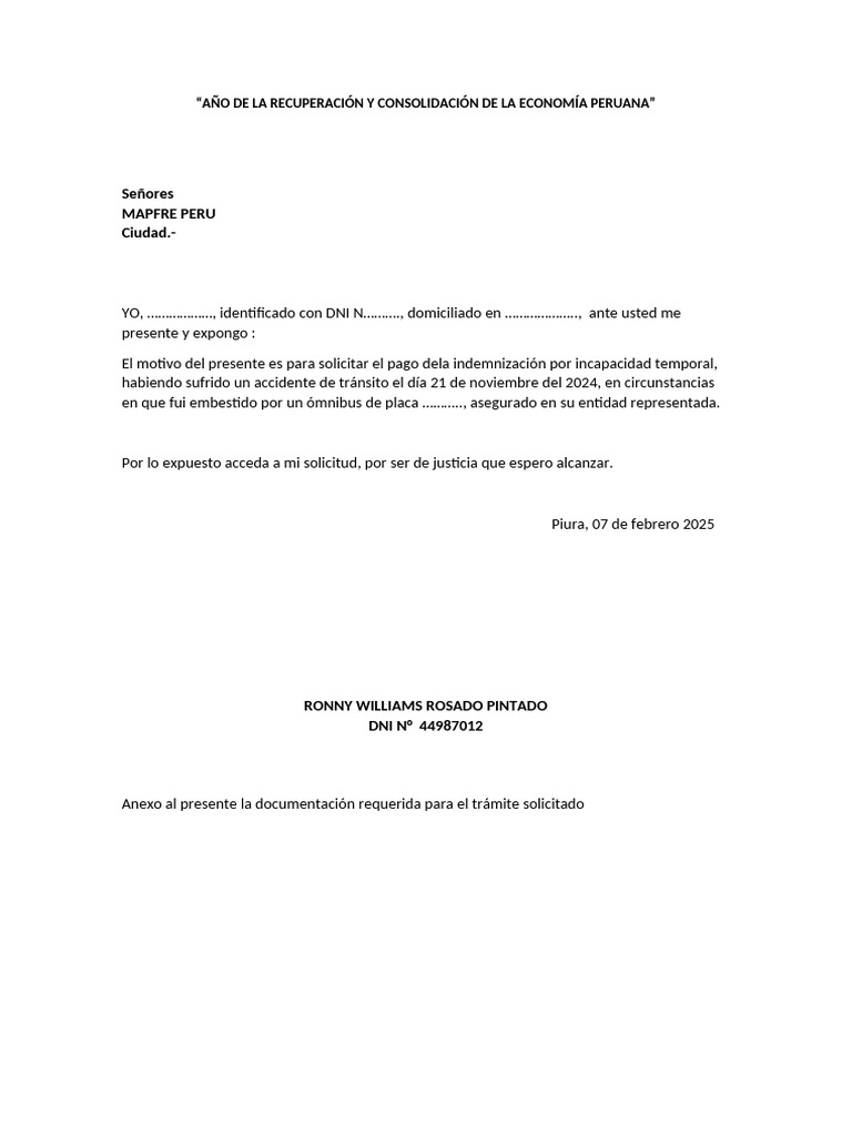 Solicitud de Indemnización por Accidente | PDF