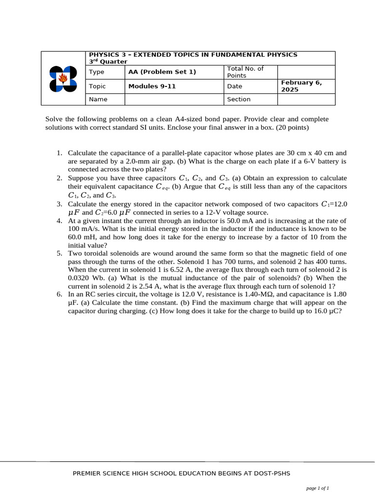 Physics Problem Set: Capacitors & Inductors | PDF | Capacitor | Inductance