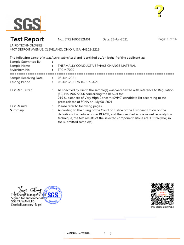 SGS Test Report for SVHC Compliance | PDF | Materials | Chemical Substances