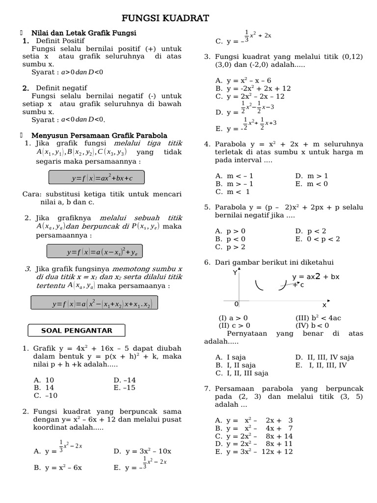 Fungsi Kuadrat: Grafik dan Persamaan | PDF