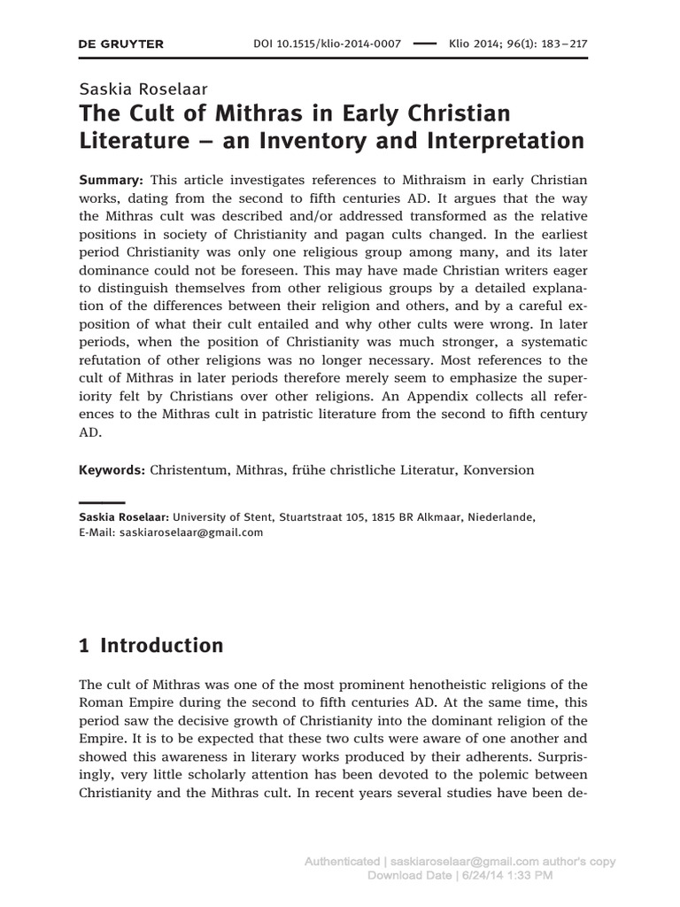The Cult of Mithras in Early Christian L | PDF