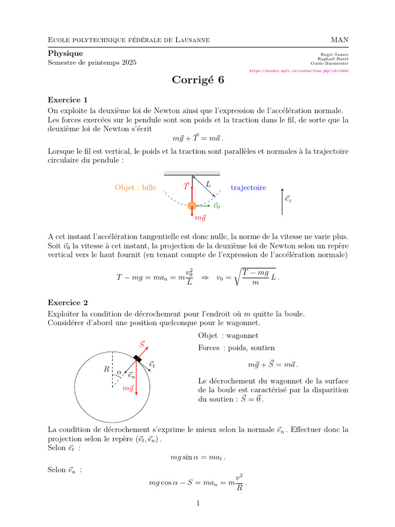 Corrigé Exercice 6 - Mécanique | PDF | Accélération | Obliger