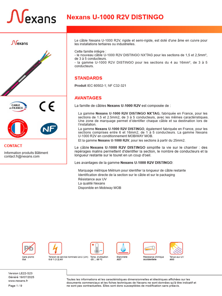 Câble Nexans U-1000 R2V DISTINGO | PDF