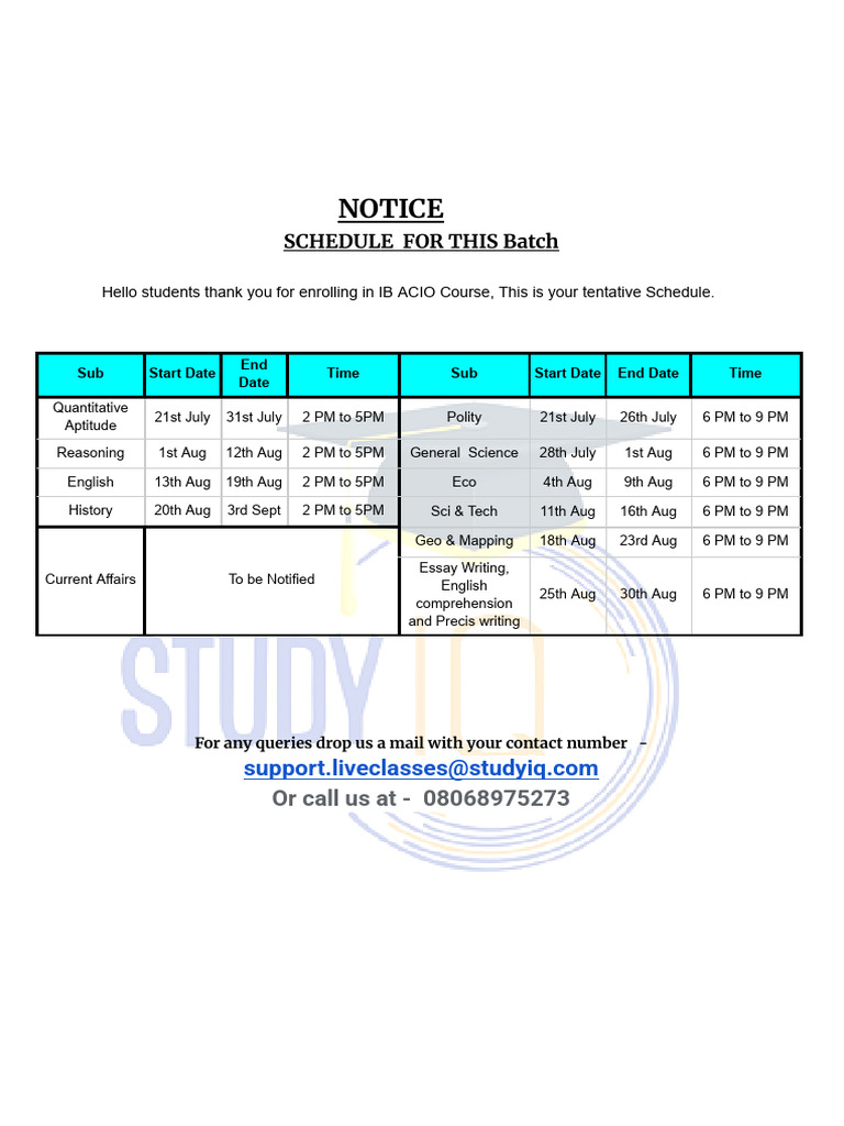 Notice: Schedule For This Batch | PDF