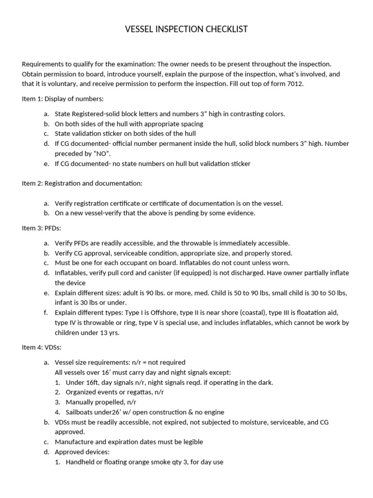 Vessell Inspection Checklist | PDF