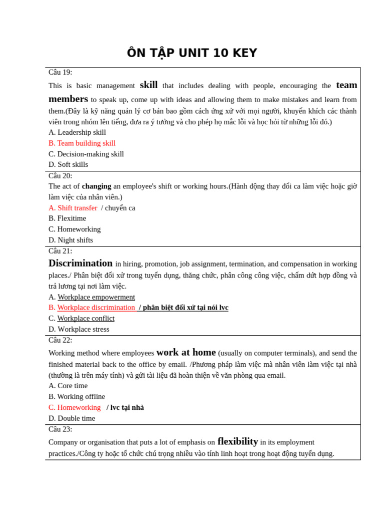 ÔN TẬP UNIT 10 KEY | PDF