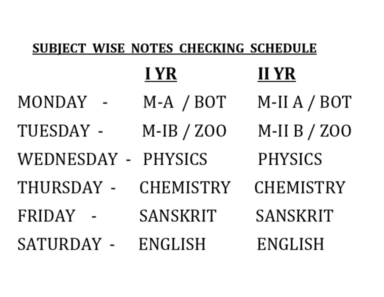 Subject Wise Notes Checking Schedule | PDF