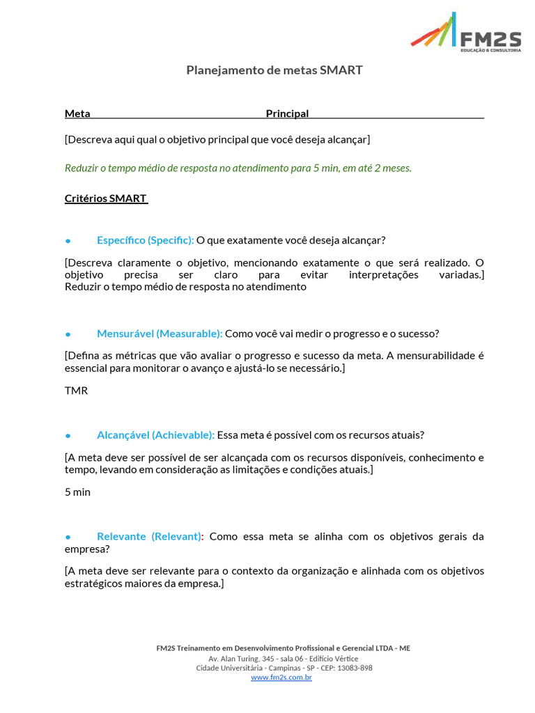 [FM2S] Template - Planejamento de Metas SMART | PDF | Planejamento
