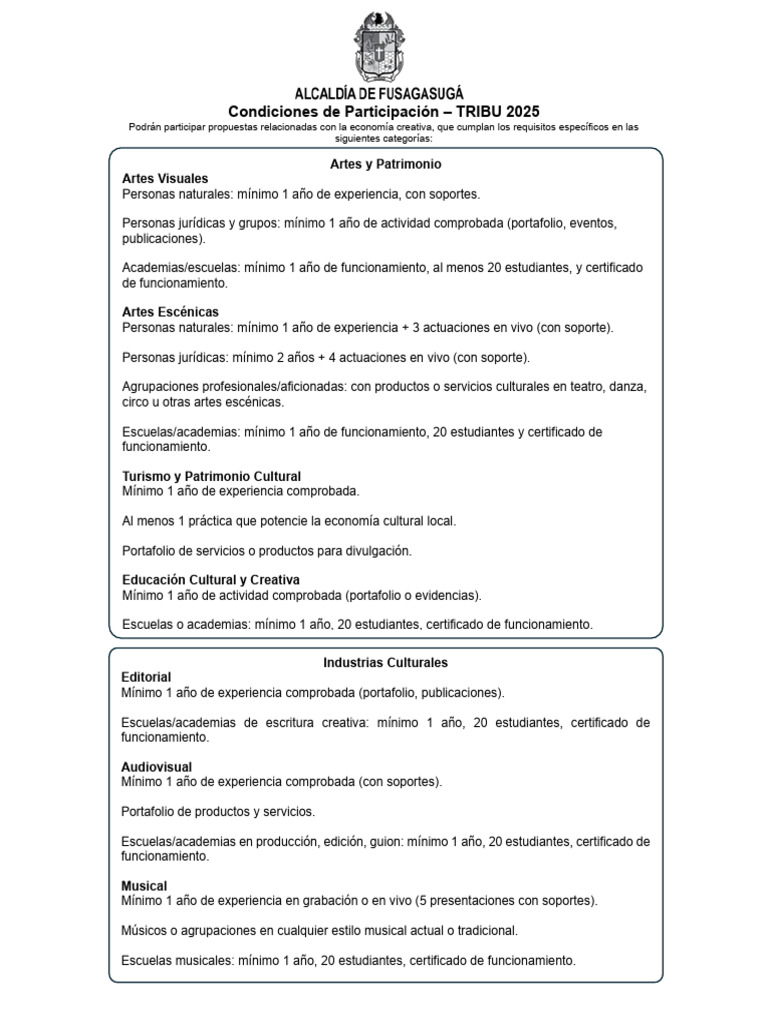 Condiciones para Participar en TRIBU 2025 | PDF
