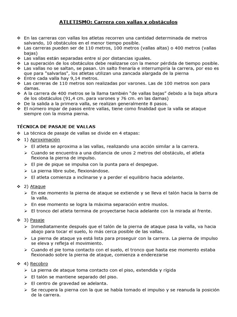 Técnica de Pasaje en Carreras con Vallas | PDF | Deporte del atletismo ...