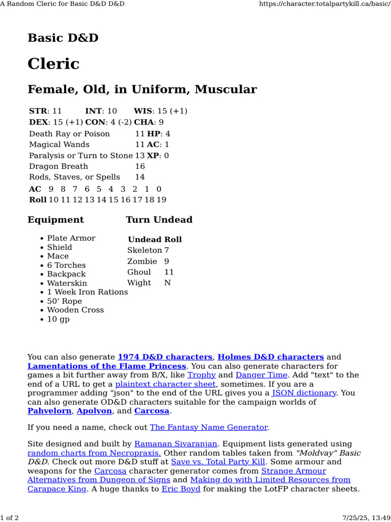 A Random Cleric For Basic D&D D&D | PDF | Dungeons & Dragons | Role ...