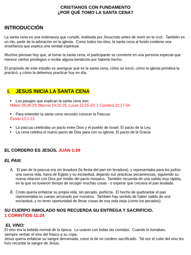Significado y Práctica de la Santa Cena | PDF | eucaristía | Última cena