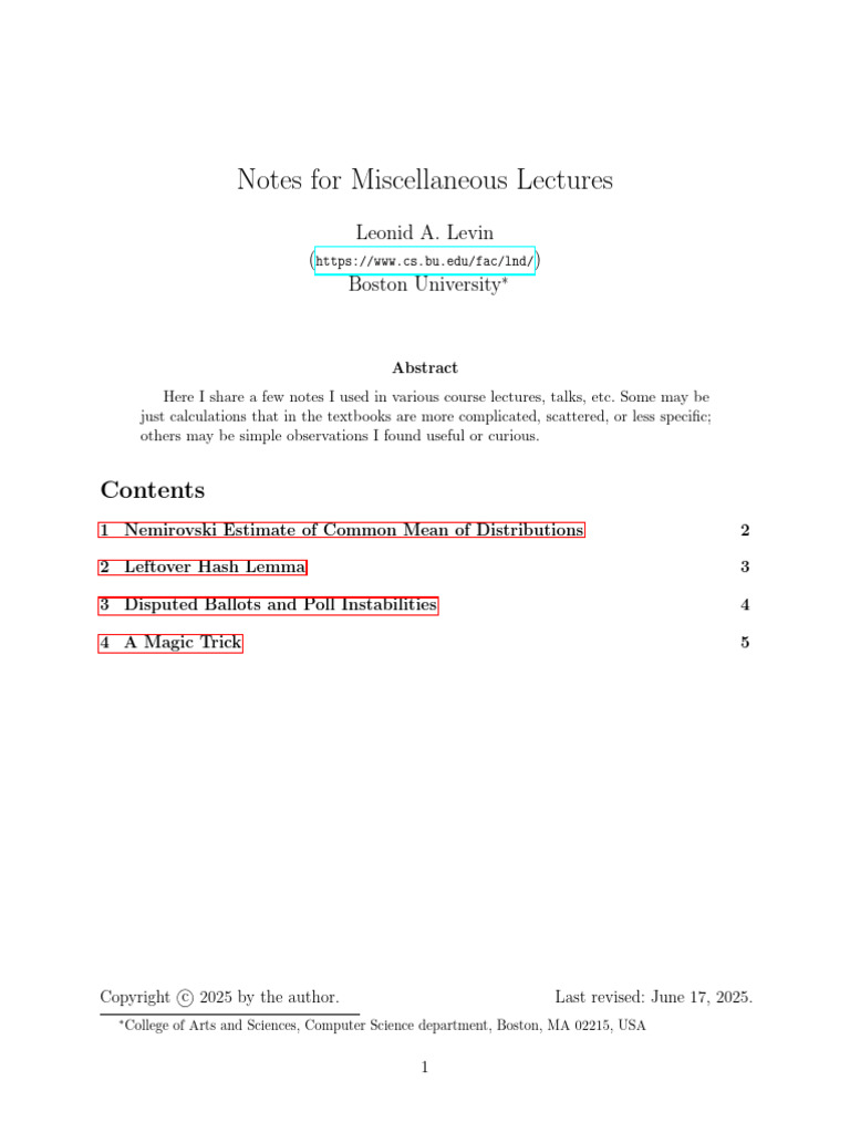 Notes For Miscellaneous Lectures | PDF | Variance | Probability