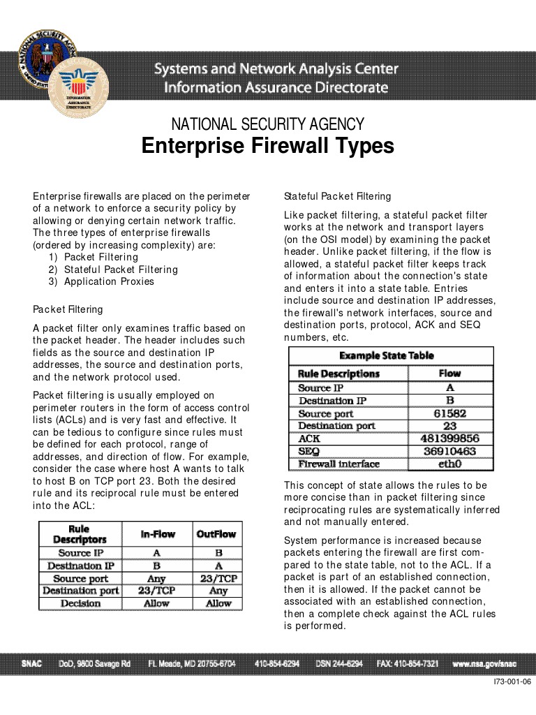 Enterprise Firewall Types: National Security Agency | PDF | Computers