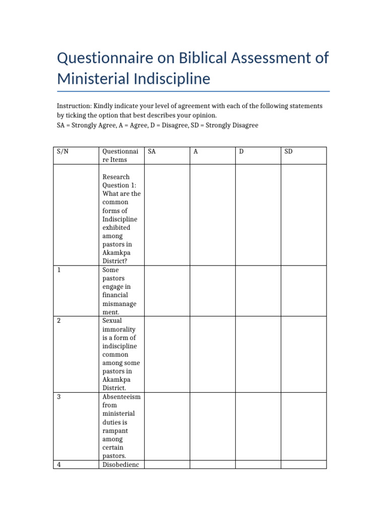 Ministerial Indiscipline Questionnaire | PDF | Pastor