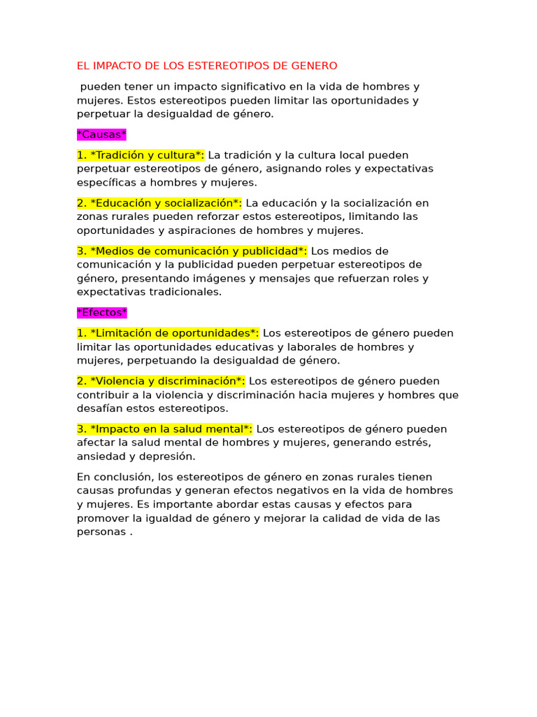 El Impacto de Los Estereotipos de Genero | PDF
