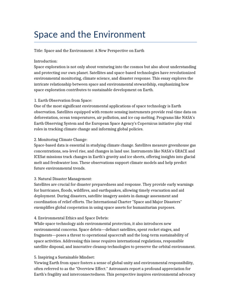 Space's Role in Environmental Stewardship | PDF | Satellite | Earth